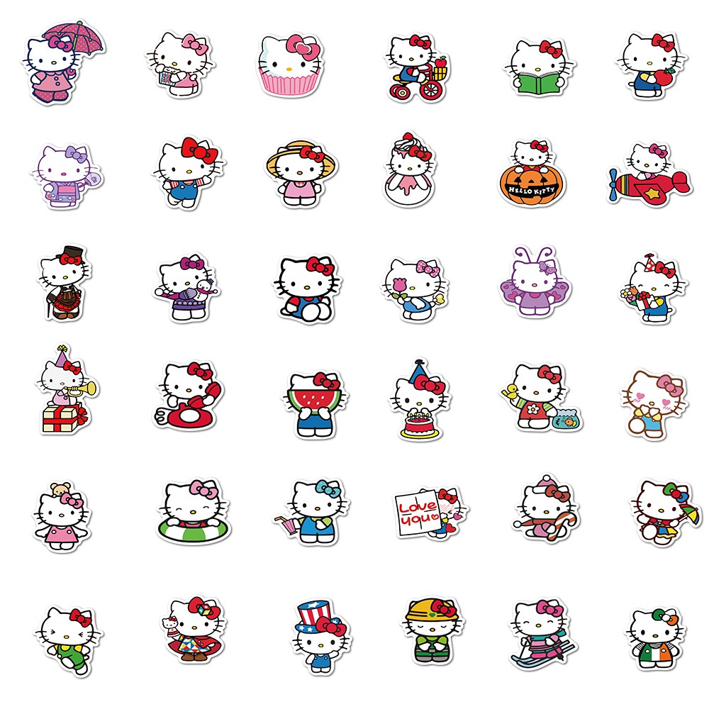 50pcs Stiker Motif Hello Kitty Bahan PVC Untuk Laptop Skateboard Mobil Motor Kulkas