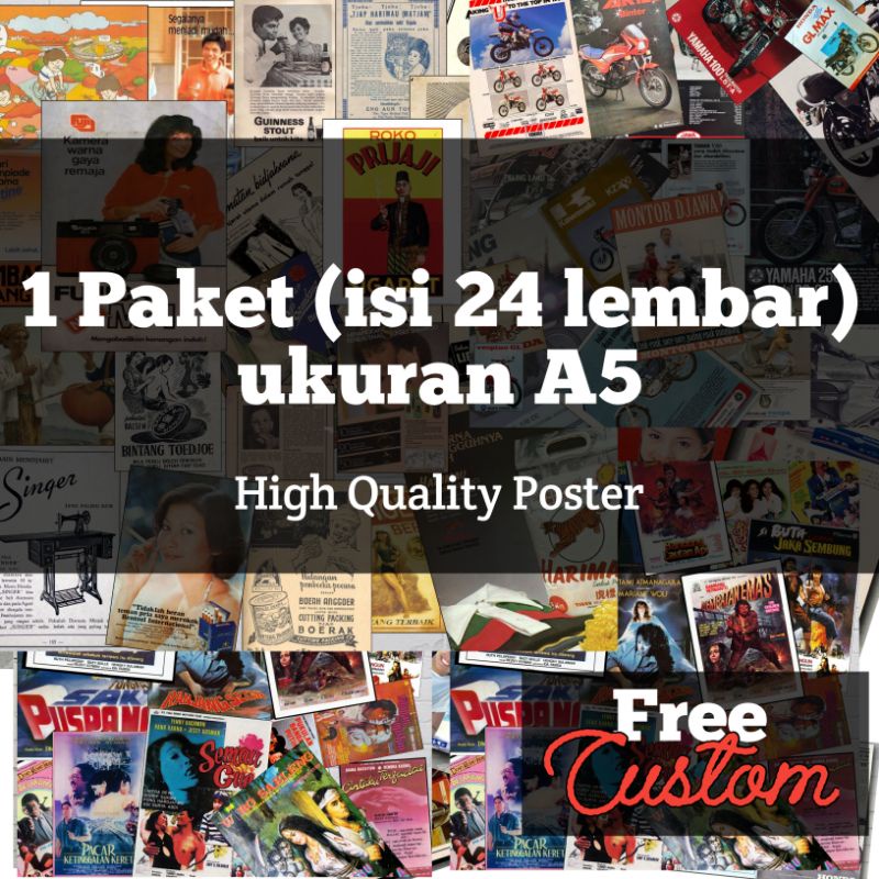 (24 lembar) poster aesthetic wall art otomotif, iklan jadul, film jadul paket 24 lembar