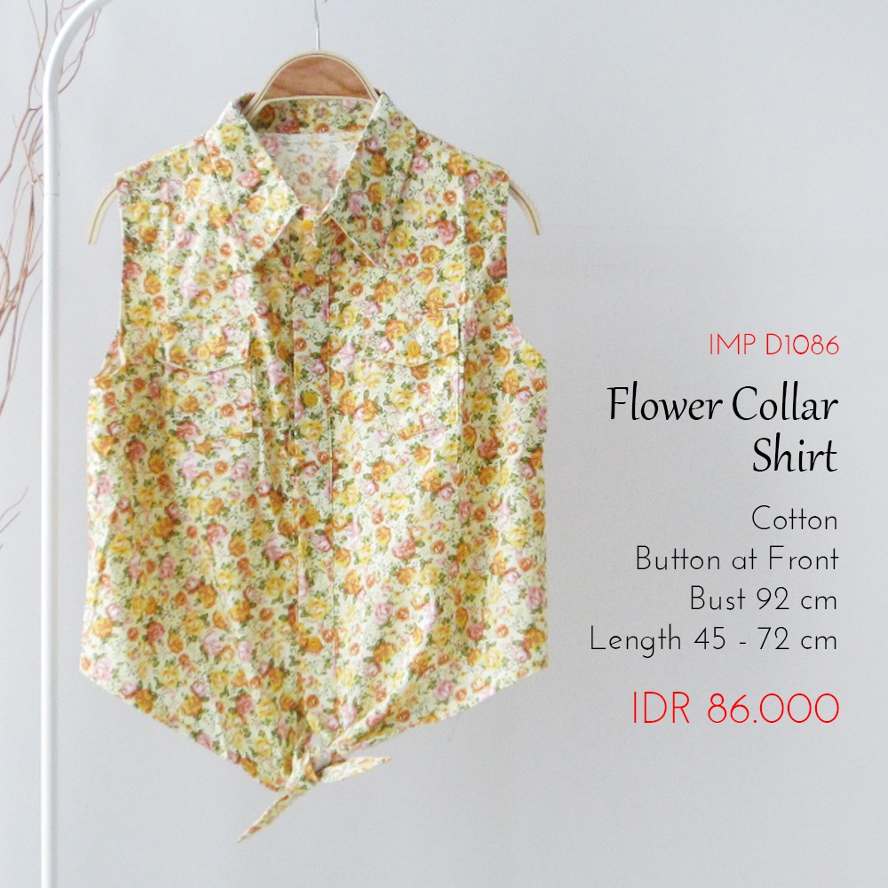 Atasan Kemeja Wanita Motif Bunga - Flower Collar Shirt