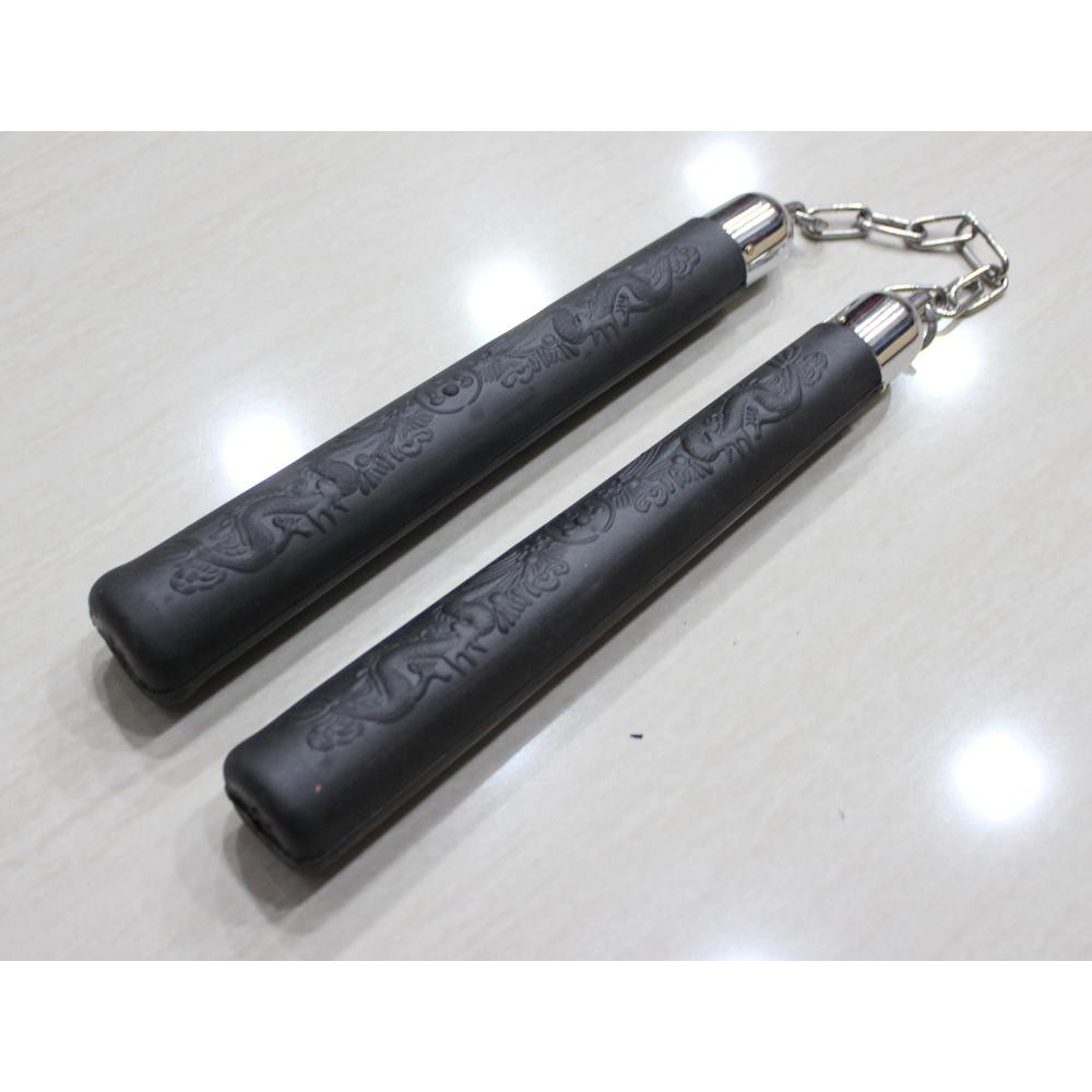 Double Stick Naga Hitam Gagang Kayu Lapis Karet, Dobelstik, Nunchaku
