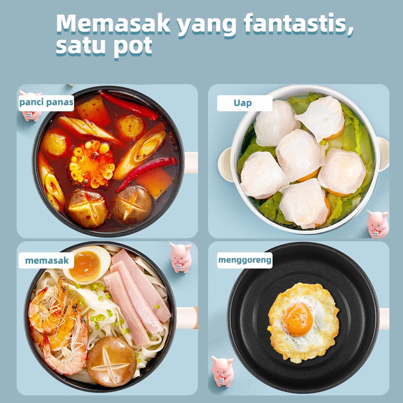 POTE Panci Listrik Multifungsi Elektrik Cooker Keramik teflon Lapisan Ganda Anti Lengket 1.5L Electric Pot