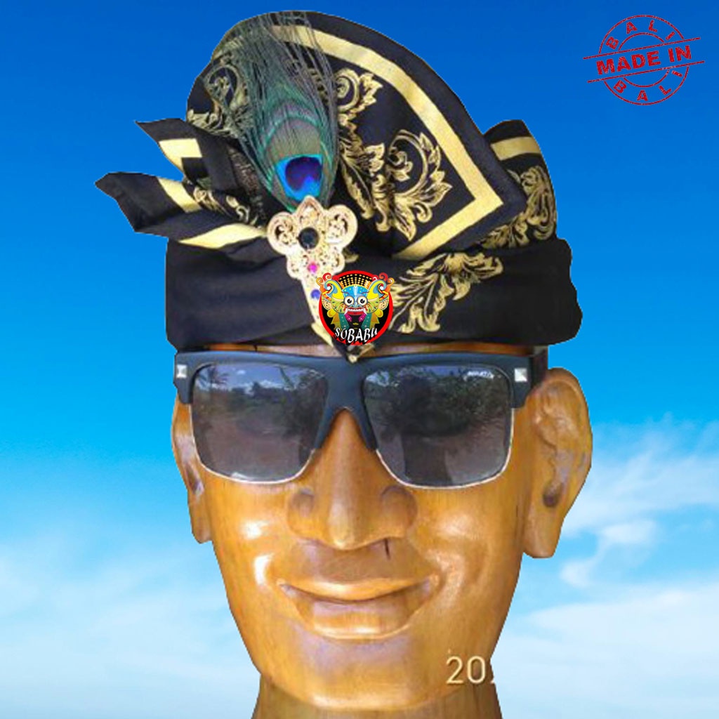 Udeng Bali Asli Ikat Kepala Setengah Jadi Hitam Polos Motif Ukiran Emas - Iket Kepala Bali - Blangko