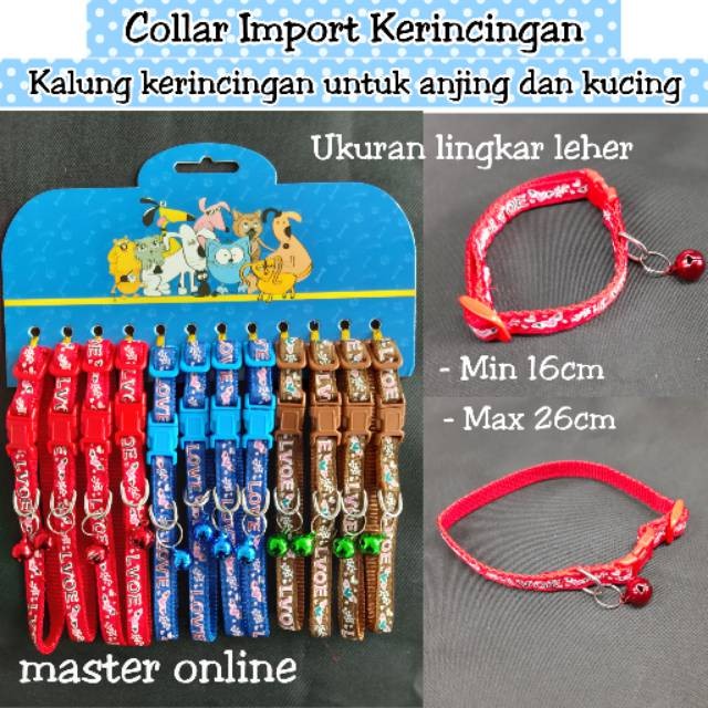 Collar import kalung kerincingan jcc untuk anjing dan kucing motif love