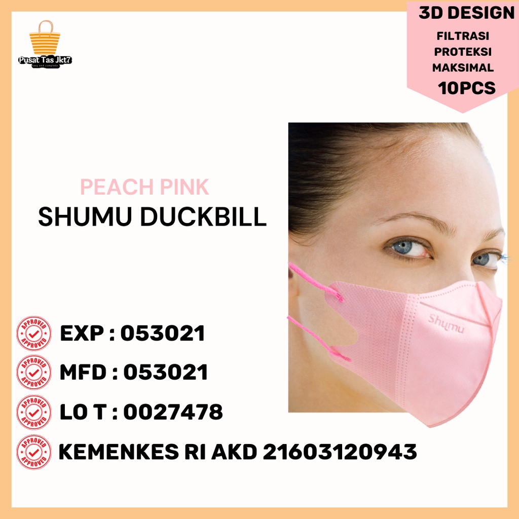 Masker Shumu Duckbill Face Mask 4ply warna Peach Pink isi 10pcs