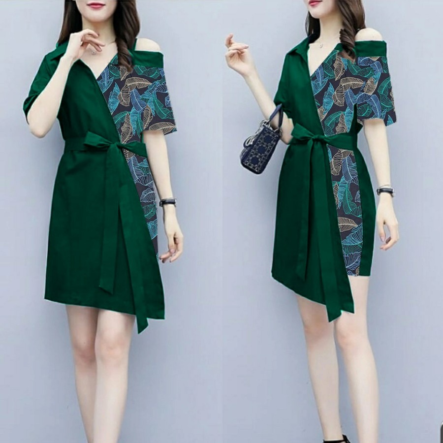 Baju Dress Wanita Remaja Natal Import Murah Kekinian Terbaru 2021 Combi Solfa Leaf Mini Dress Remaja