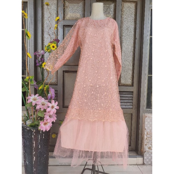 Dress full brukat Salem bawahan tile