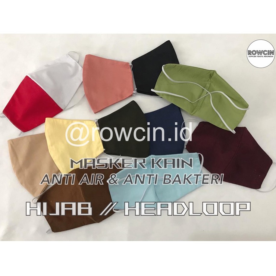 MASKER HIJAB KAIN ANTI AIR ANTI BAKTERI TALI KARET SILANG (HEADLOOP)