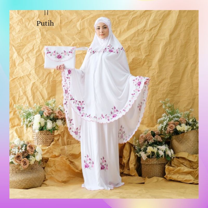 Muken dewasa Bordir mewah rayon premium jumbo / mukena hitam putih BELVANIA