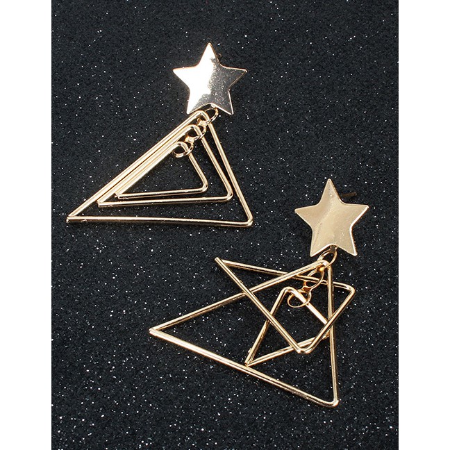 LRC Anting Tusuk Fashion Golden Alloy Geometric Pentagram Hollow K60426