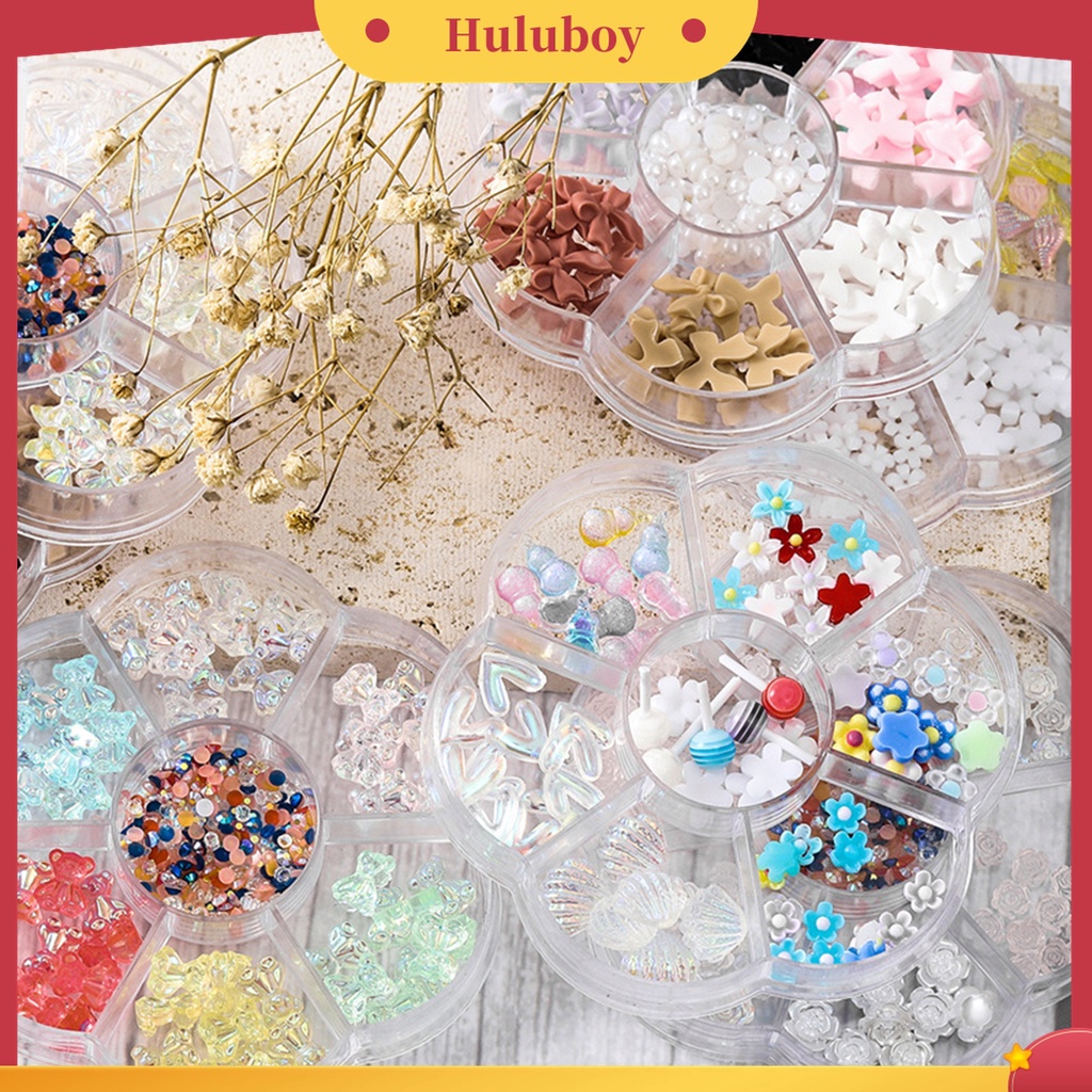 Huluboy Huluboy♡ 1 Kotak Ornamen 3D Bentuk Kartun Beruang Pita Bahan Resin Untuk Nail Art