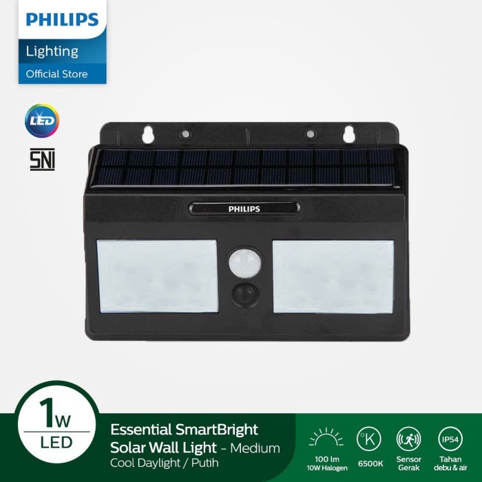 PHILIPS Essential SMARTBRIGHT Lampu Solar DInding BWS010 LED 100 Sensor Tenaga Surya Outdoor Matahari