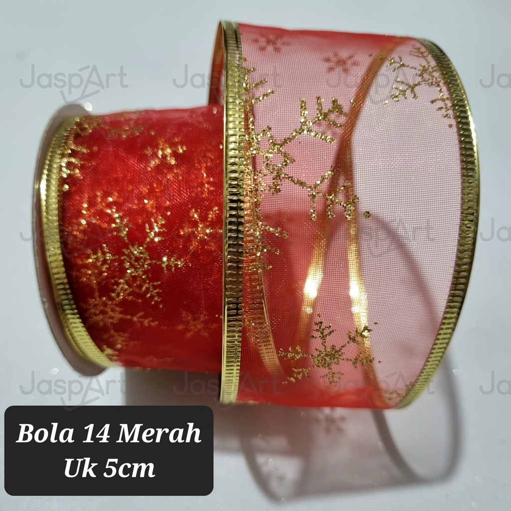 PITA GLITTER NATAL PINGGIR KAWAT PITA PARCEL LEBAR 5 CM PITA NATAL HIASAN POHON NATAL DEKORASI NATAL