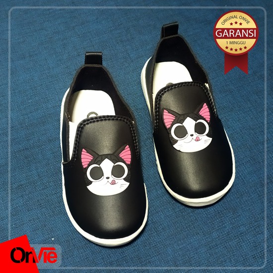 Sepatu Slip On Anak Perempuan Motif Kucing Karet 3D | Sepatu Flat Shoes Onvie