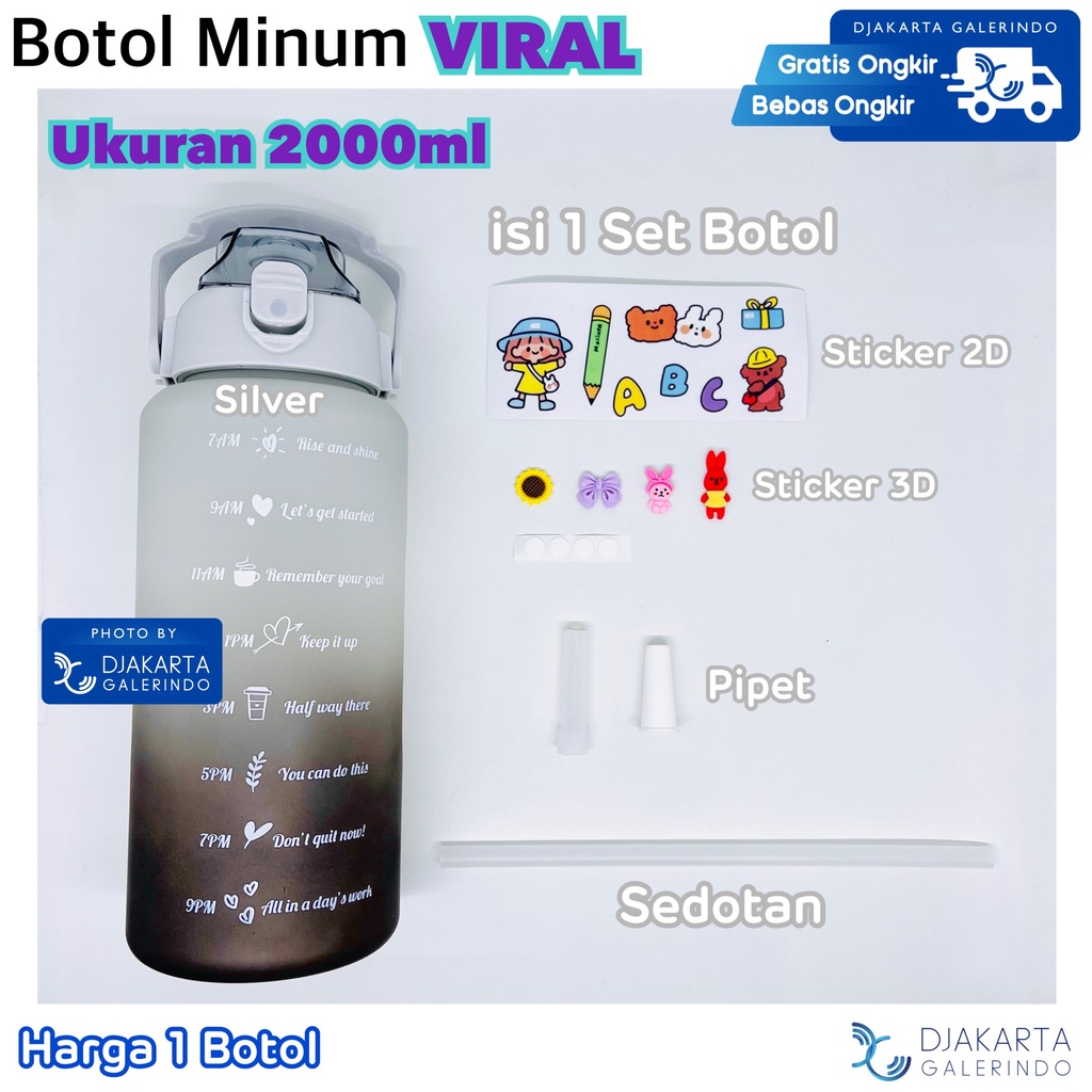 Botol Minum Viral Motivasi Gemoy 2000ml 2 Liter