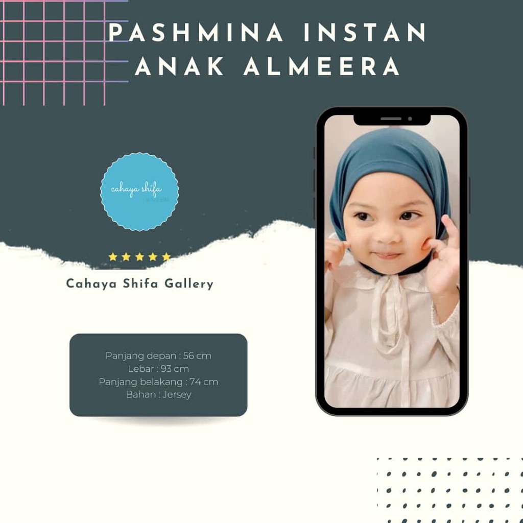 PASHTAN ANAK ALMEERA / PASHMINA INSTAN ANAK JERSEY PREMIUM