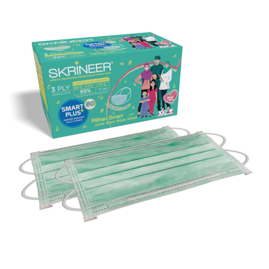 FREE 2 PACK MASKER ANAK (Isi 50 pcs - 3 ply) Masker Skrineer Smart Plus Hijab Green - Masker Kesehatan / Kekinian