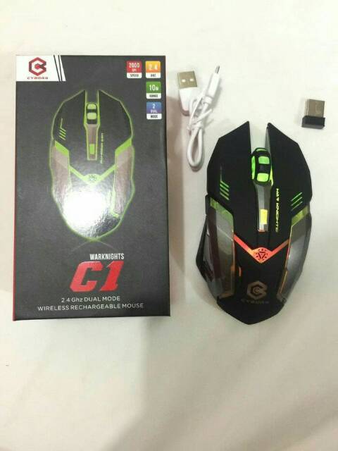 Mouse gaming wireless rechargeable mouse cyborg c1 pakai cas charger wireless