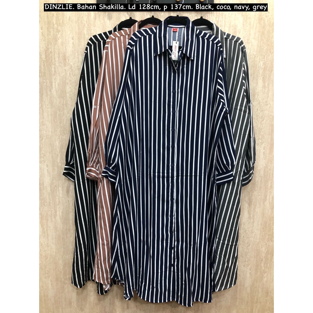 GAMIS LONGDRESS KEMEJA OANJANG BAHAN SHAKILLA MOTIF SALUR GARIS JUMBO BIGSIZE XXXL