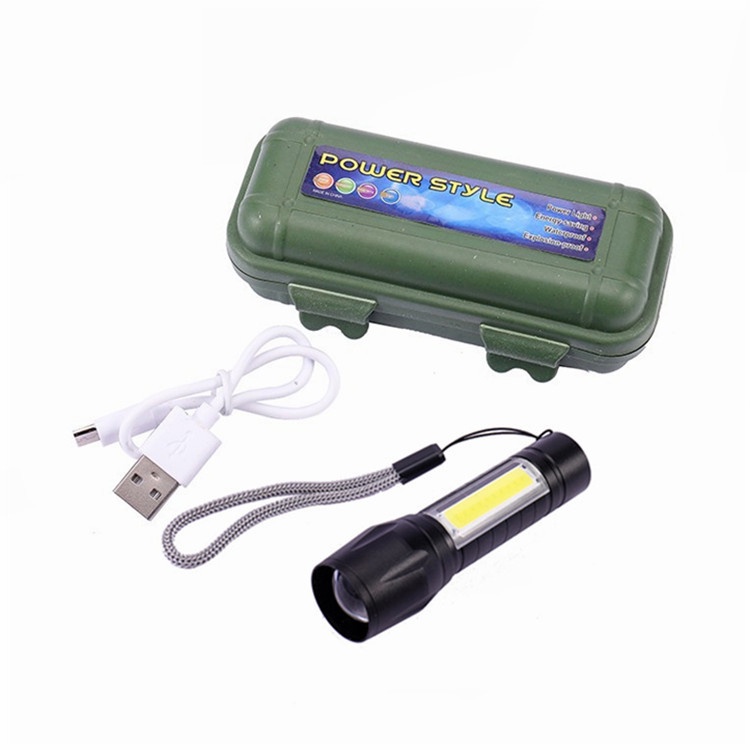 Senter 511 LED XPE + COB Super Terang USB Rechargeable Alumunium Klip