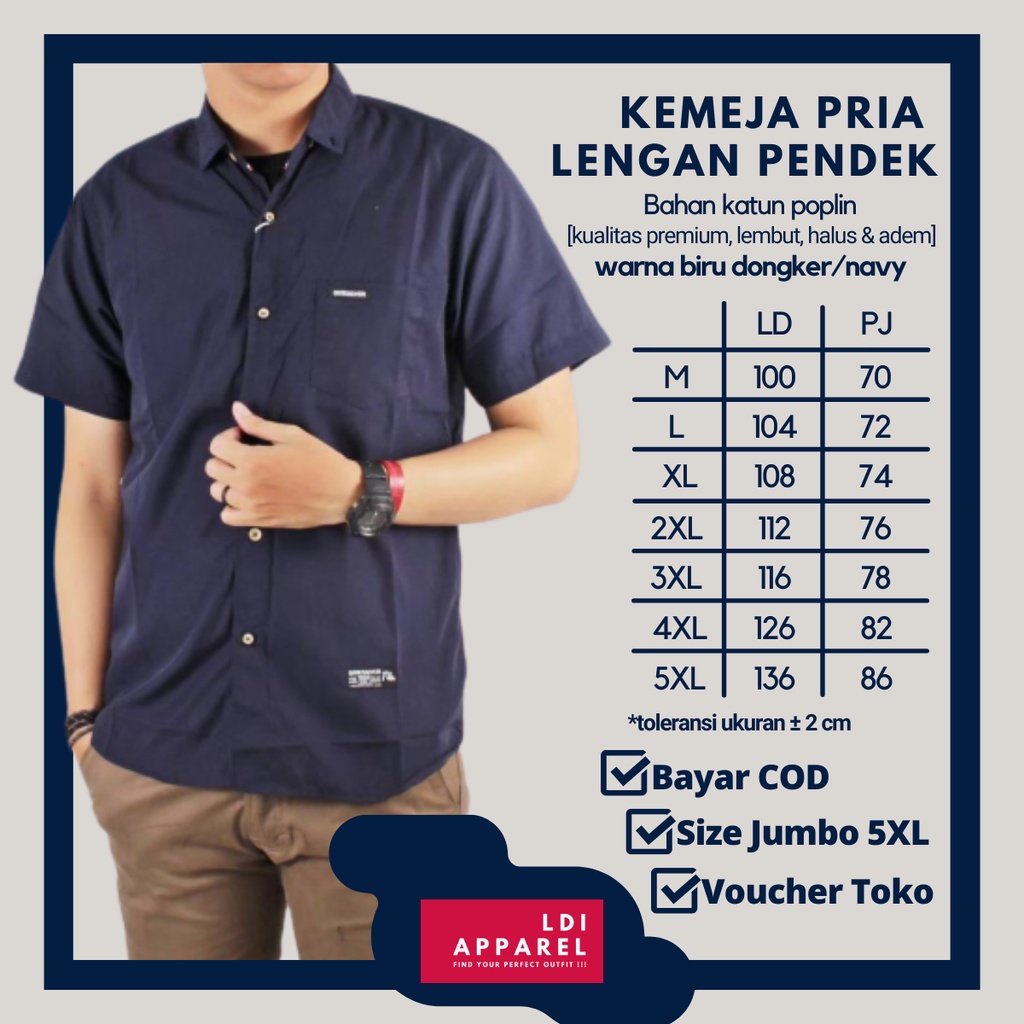 Jual Kameja Pria Lengan Pendek Distro Motif Polos Jumbo Dewasa Baju