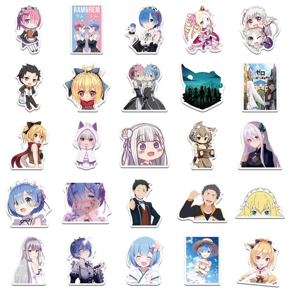 50pcs RE ZERO Starting Life in Another World Stickers for Snowboard Luggage bike WaterBottle Decoration Stickers