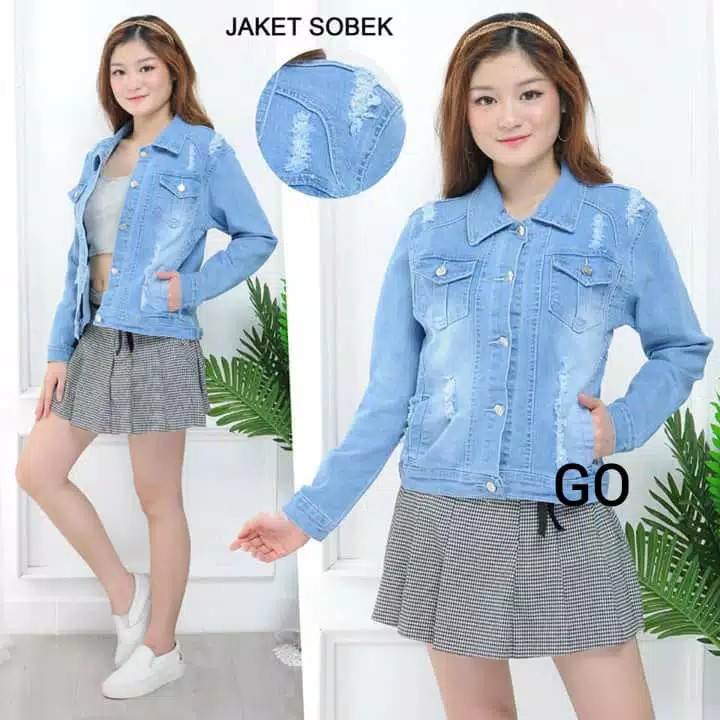 BB JAKET JEANS VENESIA SOBEK jaket jeans cewek