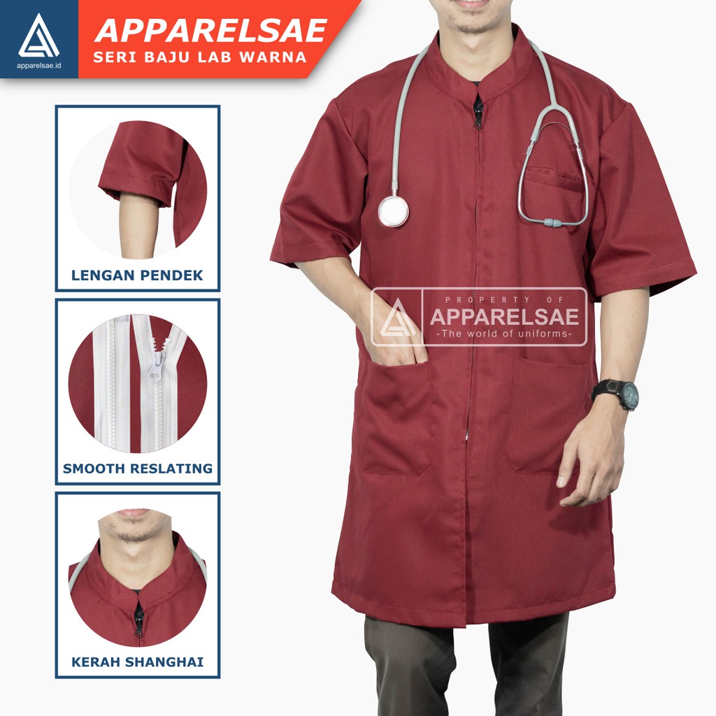 JAS LAB /JAS LABORATORIUM BISA BORDIR/BAHAN KATUN LEMBUT & TEBAL BAJU DOKTER LENGAN PENDEK WARNA MAR