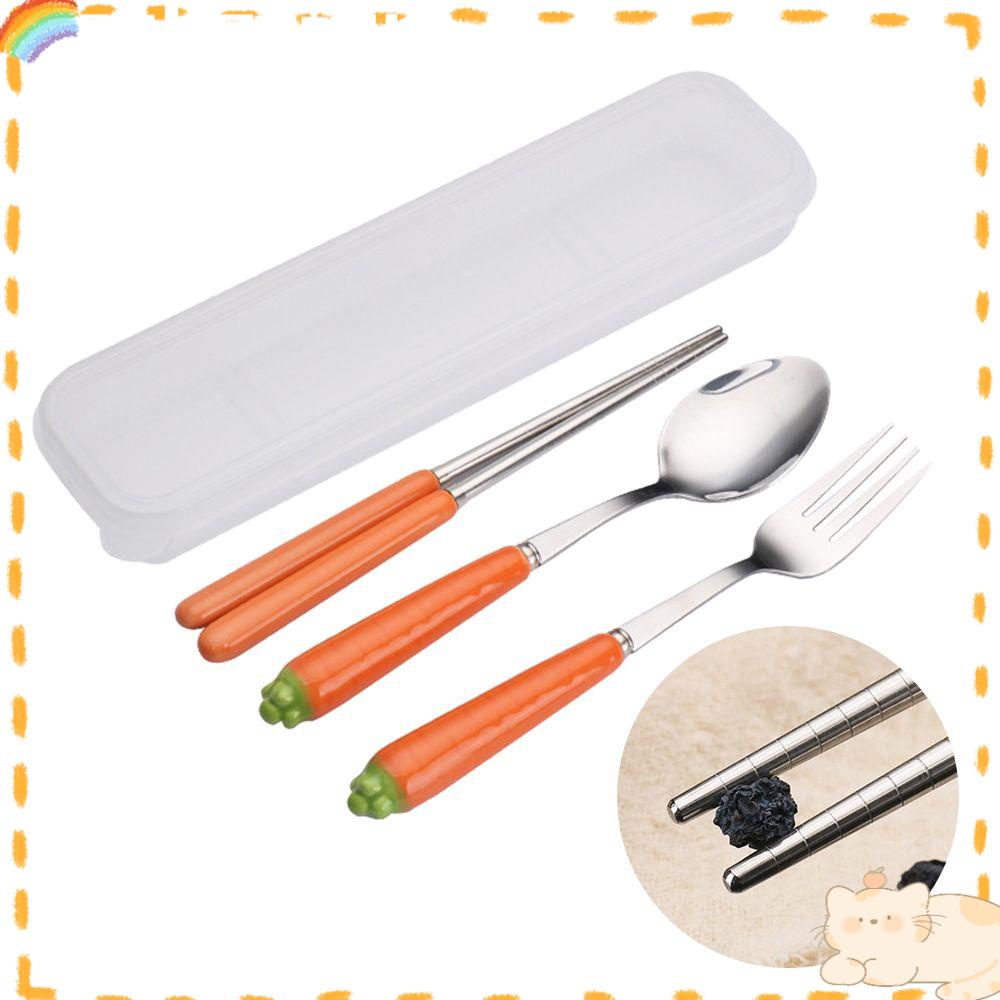 Solighter Set Peralatan Makan Portabel Dengan Bahan Stainless steel Dan Gagang Keramik