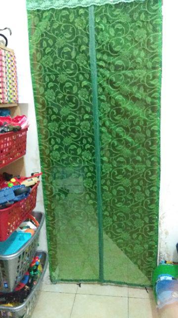 Tirai Pintu Magnet Batik Hijau/ Taiwan, Tebel List Jahit