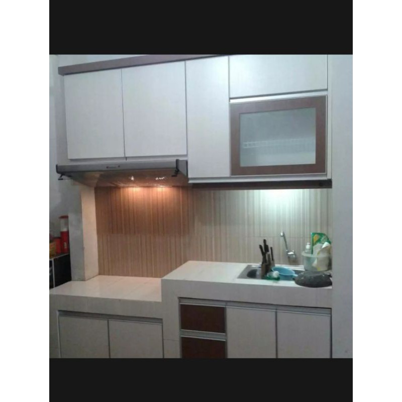 kitchen set minimalis ukuran total 5 meter (2.5mx2.5m)rak dapur lemari sayur