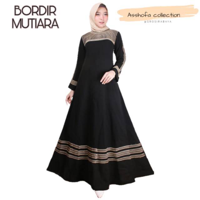 Abaya Bordir MUTIARA Bahan Saudi Jetblack Syar'i / Abaya Hitam Arabian Style INDO ABAYA