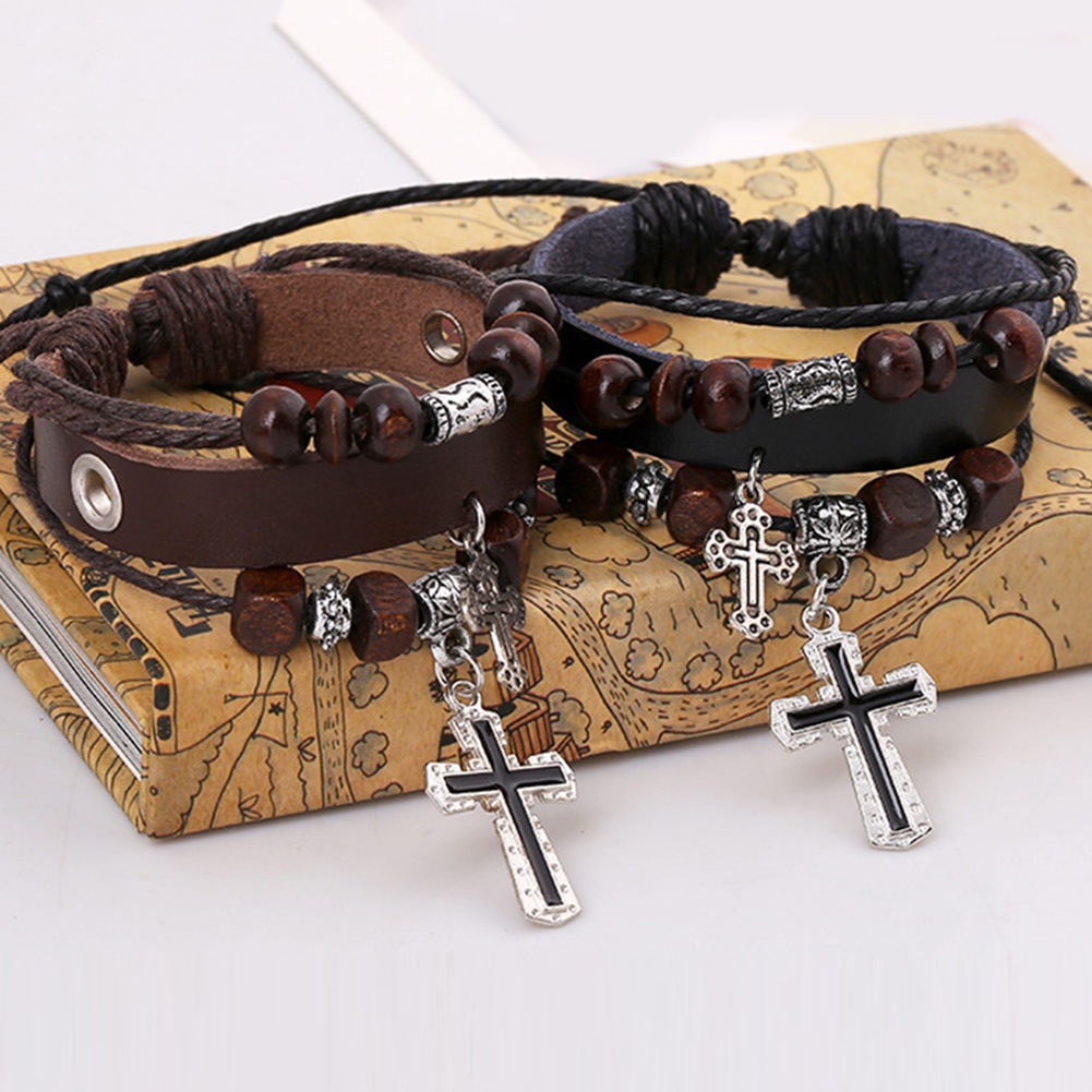 Hu Hu Hu Hu Hu Alat Bantu Pasang Kacamata♡ Gelang Tangan Kulit Imitasi Banyak Lapis Aksen Manikmanikliontin Salib Vintage Untuk Wanita