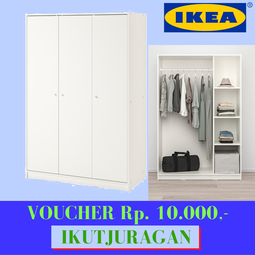 ( FREE ONGKIR ) KLEPPSTAD Lemari Pakaian 3 pintu / Lemari Gamis , putih, 117X55X176Cm IKEA