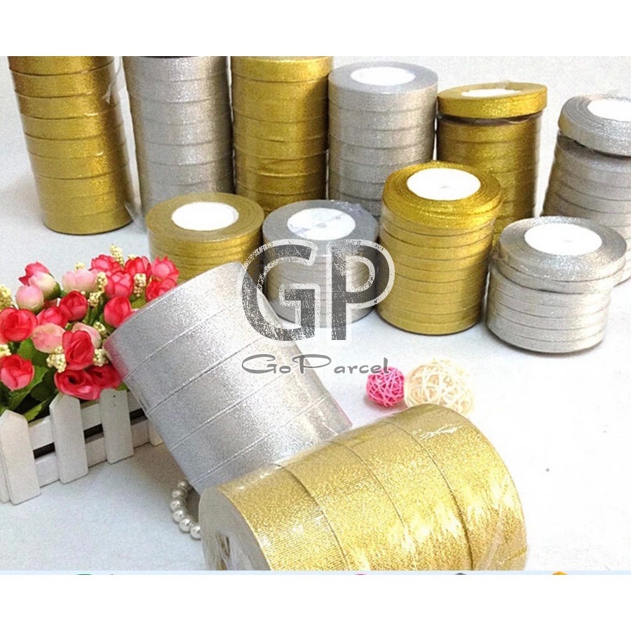 ( Rol 20 Yard ) PITA GLITTER GOLD / SILVER - METALIK GLITER EMAS / PERAK 1/4/ 1/2/ 1/ 1.5/ 2 INCH / 2 INCH HIASAN KADO HAMPERS