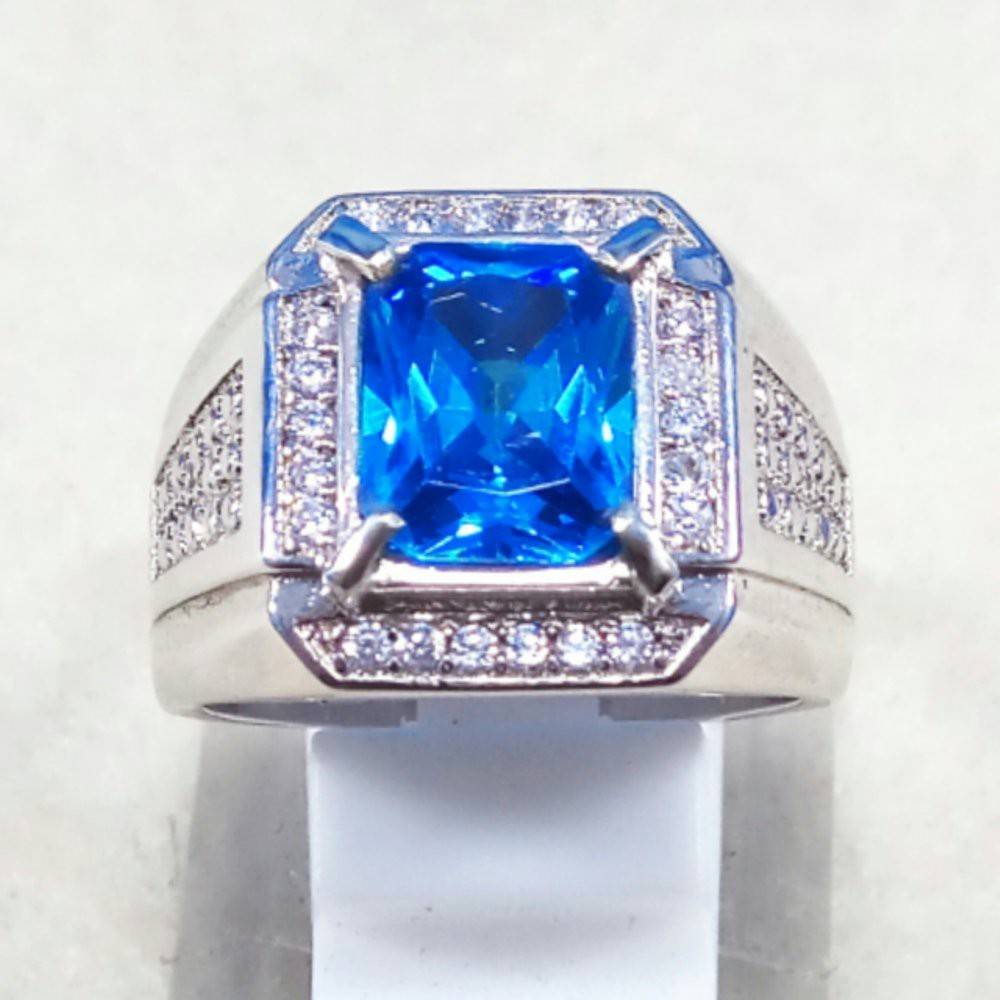 CINCIN BATU PERMATA BLUE TOPAZ LONDON CUTTING OCTAGON SUPER MEWAH SIAP PAKAI TERMURAH