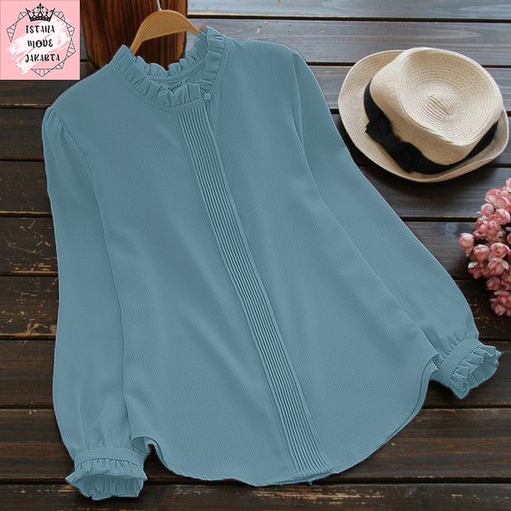 ISTANA MODE JAKARTA Lilac baju atasan wanita terbaru blouse korean style blouse wanita lengan panjang-BIRU MUDA