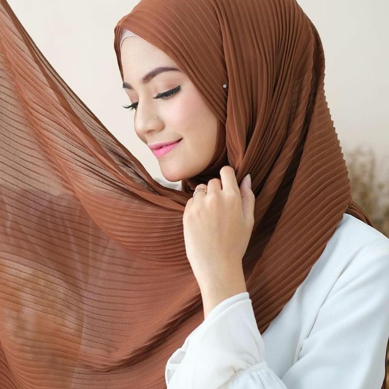 Jual Pashmina Plisket Lidi Full Premium Tanpa Garis Tengah Shopee