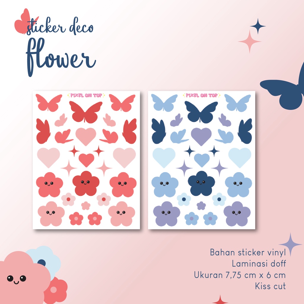 

Sticker Deco 'Flower' by PIX3L ON TOP | Confetti Ribbon Aesthetic Stiker Bunga Heart Butterfly Biru Merah Pink untuk Toploader Jurnal Photocard Polco KPOP Set Vinyl Kiss Cut