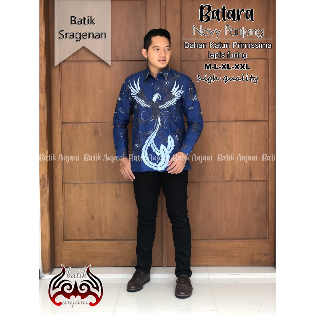 BATARA NAVY Kemeja Batik Pria Lengan Panjang Katun Halus FULL FURING Batik Anjani