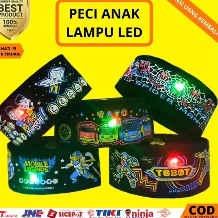 GROSIR Peci songkok kopyah anak anak laki laki karakter Led hitam polos bordir Nu Ac tinggi kekinian