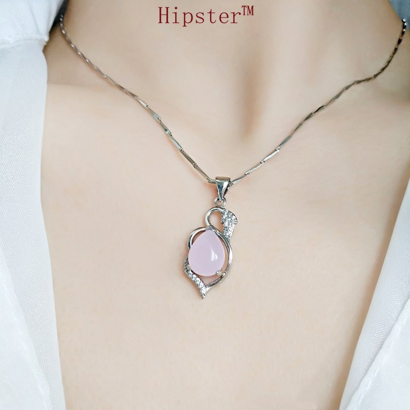 Hot Sale Elegant Exquisite White Gold Pink Crystal Pendant Vintage Clavicle Chain