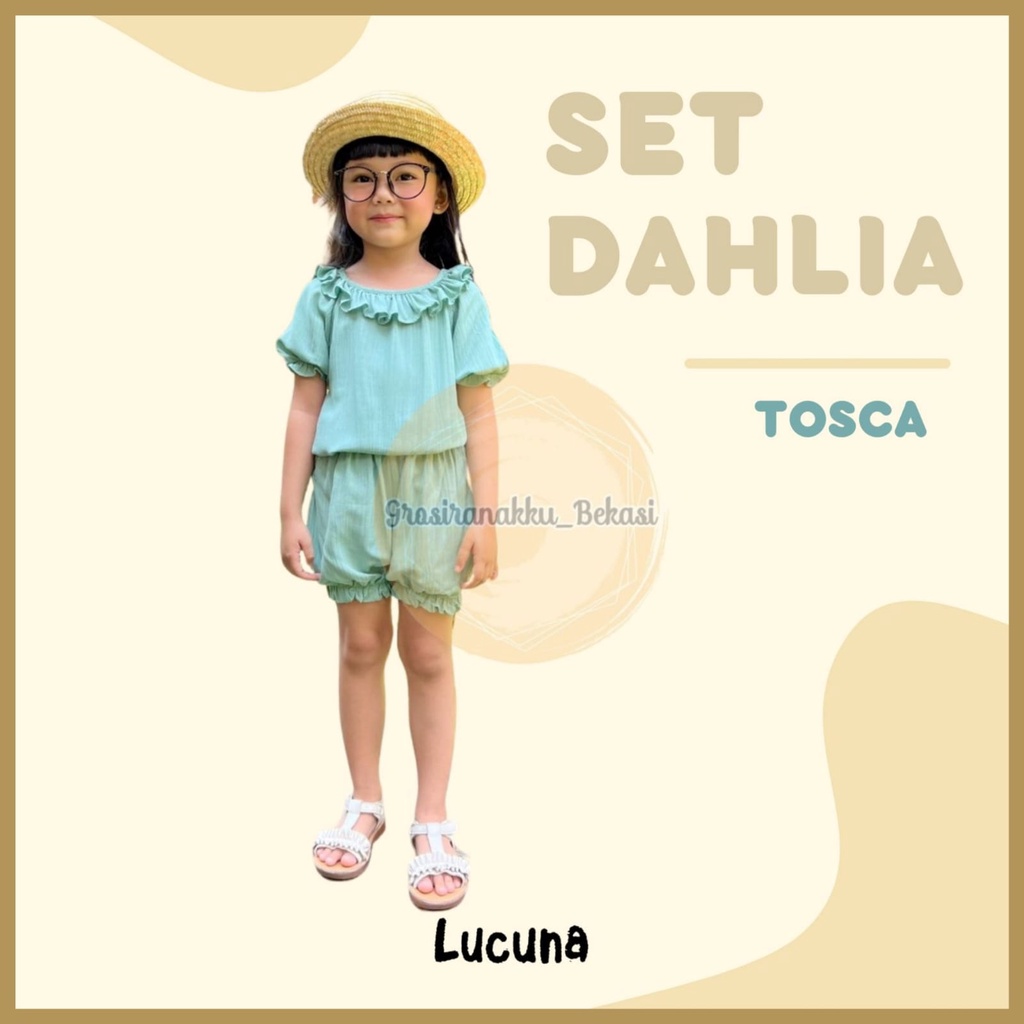 Setelan Anak Rayon Dahlia Lucuna Warna Tosca Size 1-5 Tahun