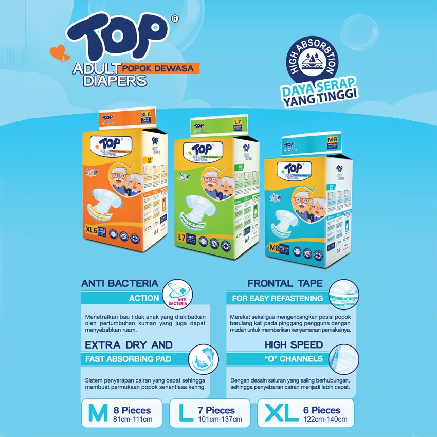 TOP Adult Diapers M8/L7/XL6 - TOP Popok Dewasa M8/L7/XL6