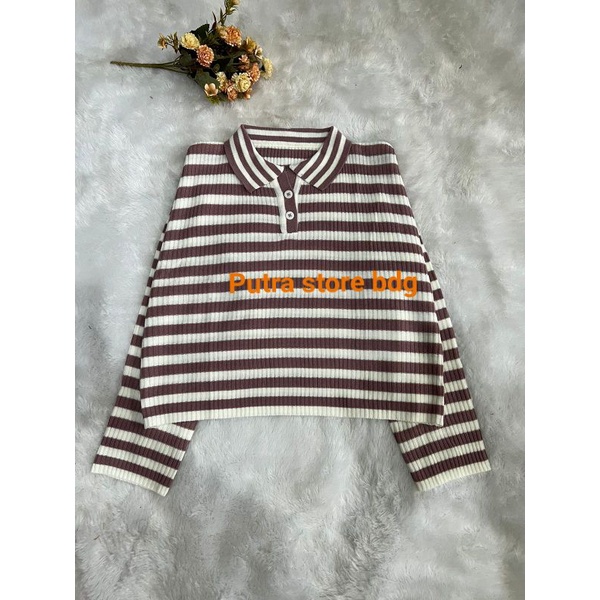 SIRENE SWEATER POLO KNIT STRIP ATASAN WANITA