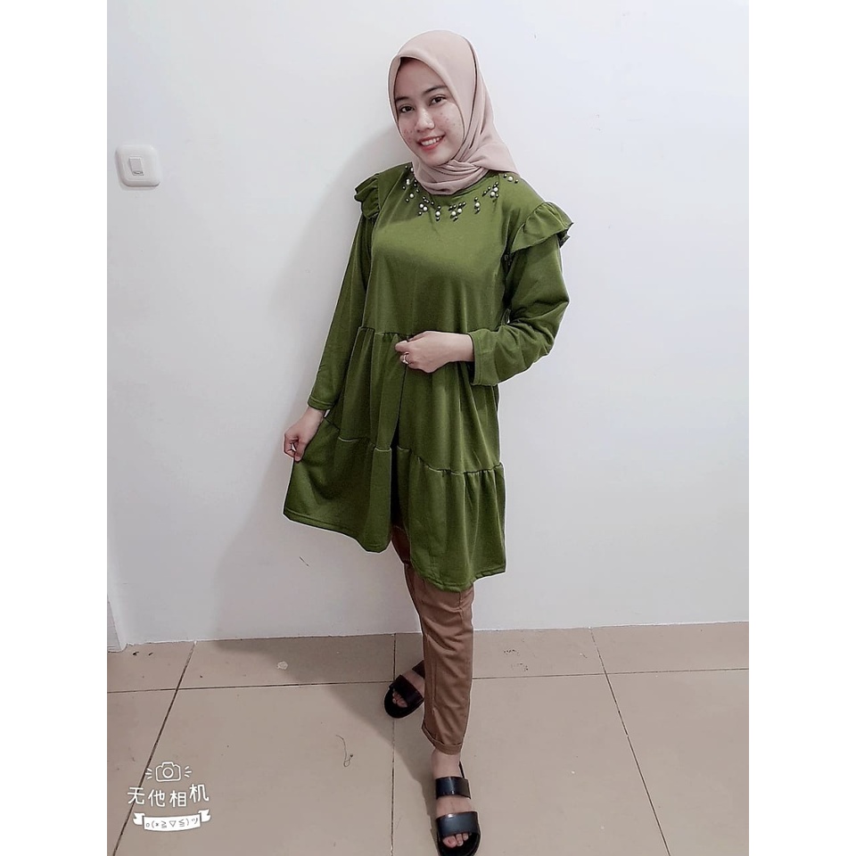 RILLO - TUNIK MUTIARA  REMPEL SUSUN TANGAN RUFFLE  FIT XL / TUNIK MUSLIM