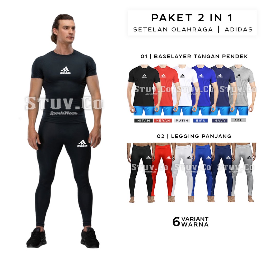 STELAN 2IN1 MANSET BASELAYER SHORTSLEEVE LENGAN PENDEK DAN CELANA LEGGING PANJANG DALEMAN OLAHRAGA UNISEX MURAH