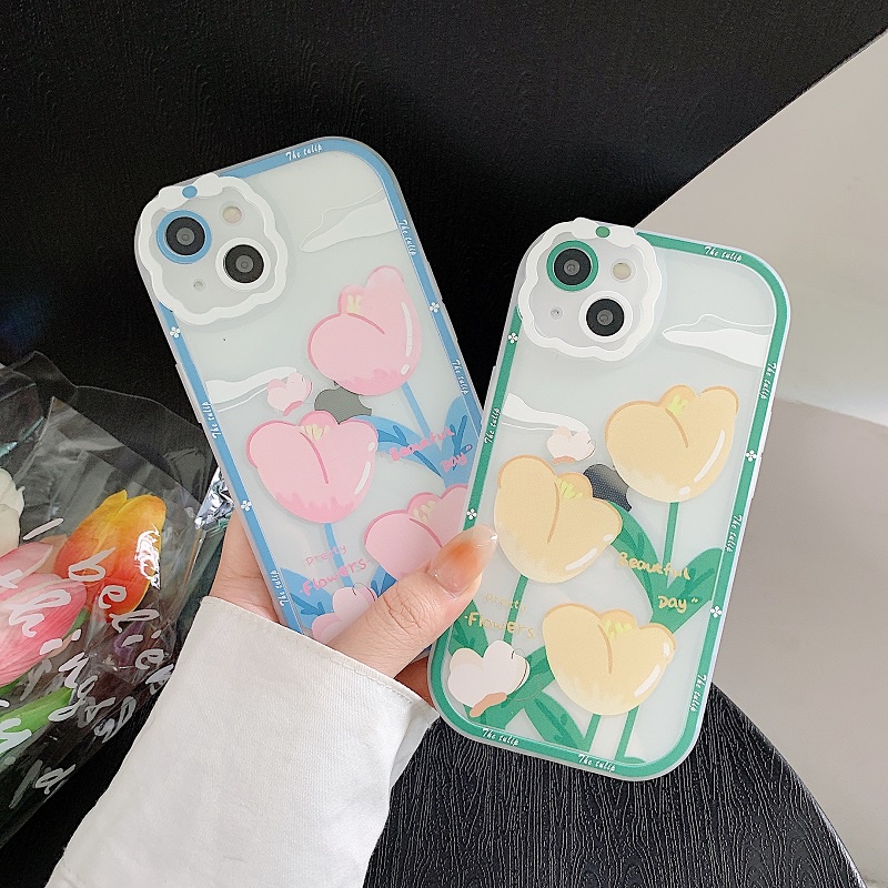 Case Pelindung Kamera Transparan Anti Jatuh Motif Bunga Untuk iPhone 11 12 13 Pro MAX X XR XS MAX