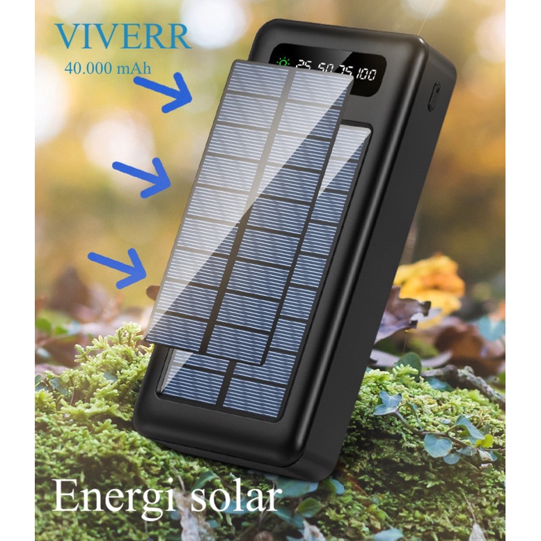 Powerbank VIVERR VS02 kapasitas 40.000mah menggunakan solar matahari 2in 1 real kapasitas garansi 1tahun.