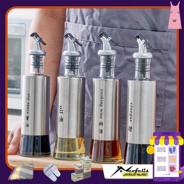 Botol Minyak Dapur Kaca Lapis Stainless - PR0125