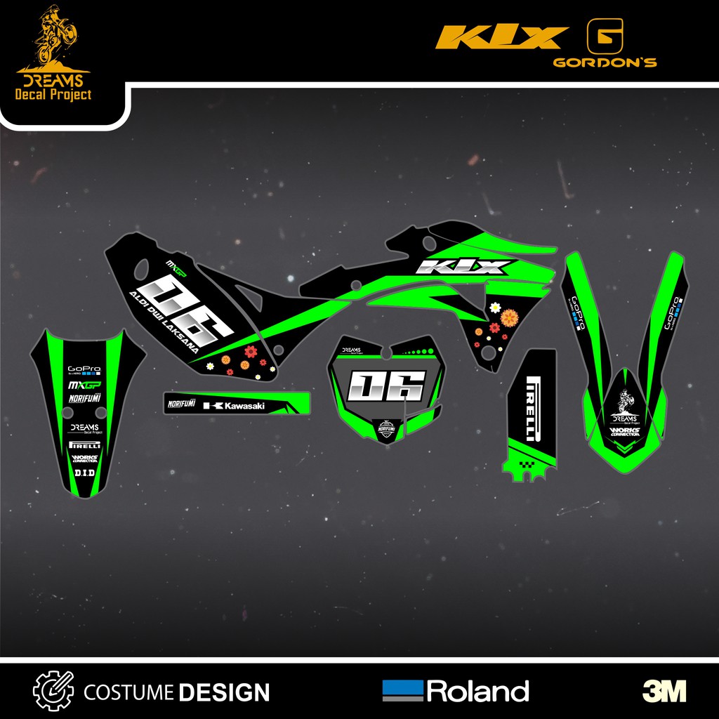 Decal KLX Gordons Hijau Hitam Flower